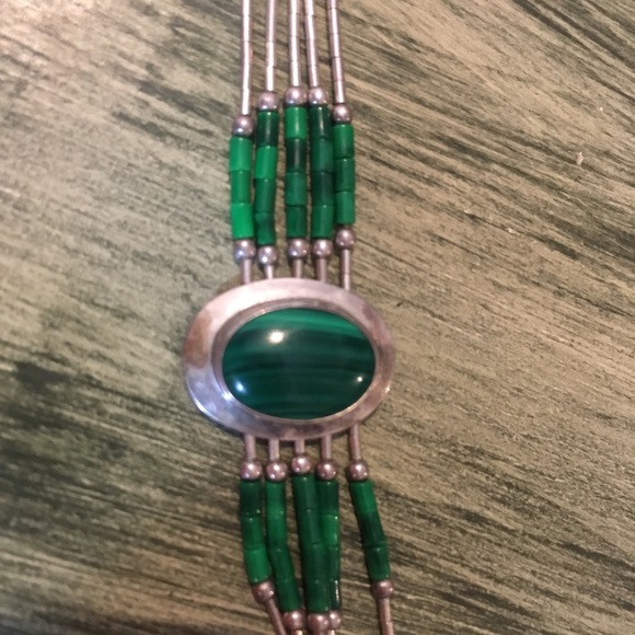 6” sterling malachite and liquid silver bracelet - Picture 3 of 7